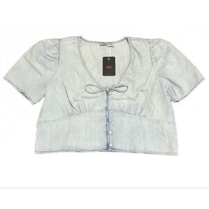 Levi's Women's Luisa Puff Sleeve Blouse Indigo Stonewash Cropped Size XL. NWT‎